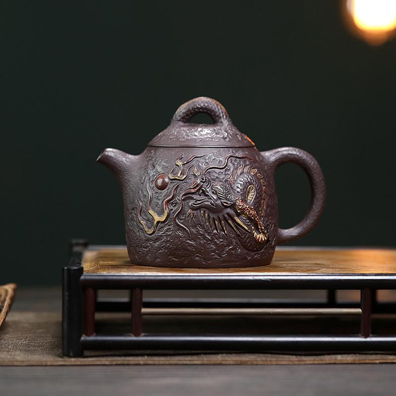

Chinese Yixing Purple Clay Teapot Tradition Handmade Dragon Pattern Tea Pot Household Large Capacity Kettle Zisha Tea Set 300ml