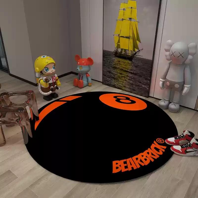 Flannel Round Black 8-digit Patterned Carpet, for Bedroom Side Rug, Living Room Sofa Coffee Table Pad, Home Decoration