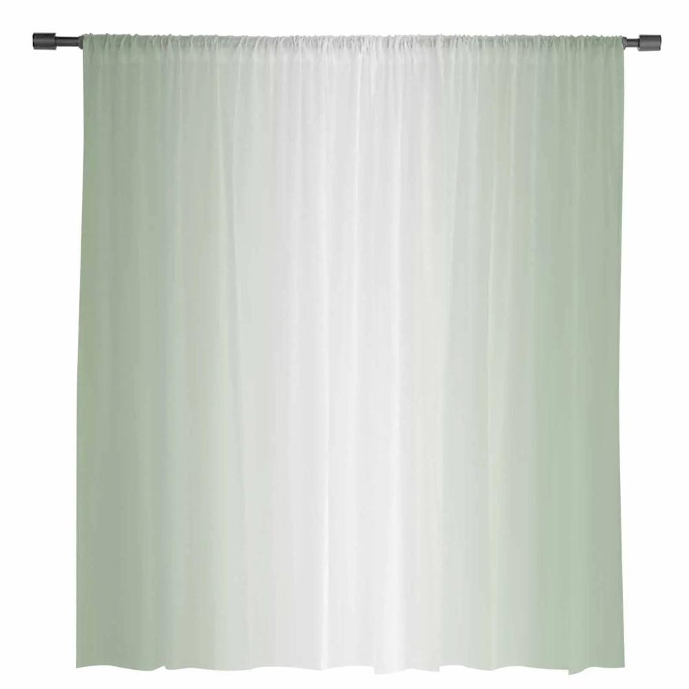 Transparente Vorhänge mit grünem und weißem Farbverlauf für die Wohnzimmerdekoration, Fenstervorhänge für die Küche, Tüll-Voile-Organza-Vorhänge