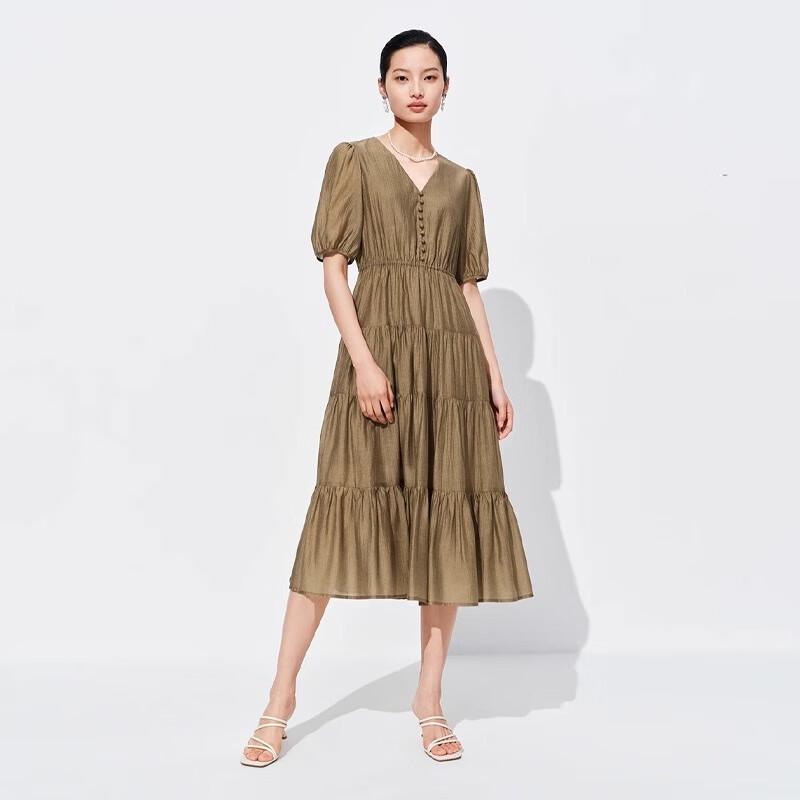 

Sweet Basil Women s V-Neck Short Sleeve Shirred Midi Dress S