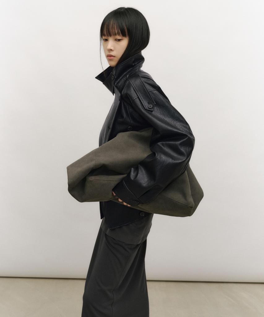 LOW TIDE High Neck Double Leather Jacket [Black]