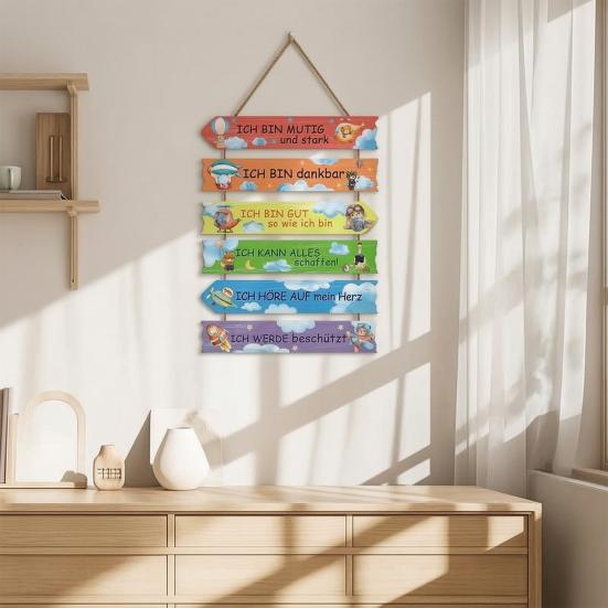 Children’s Room Wall Art, Inspirational Quotes Easy to Hang Wooden Panels with Airplanes Animals Positive Growth Decor for Kids’ Rooms Nursery