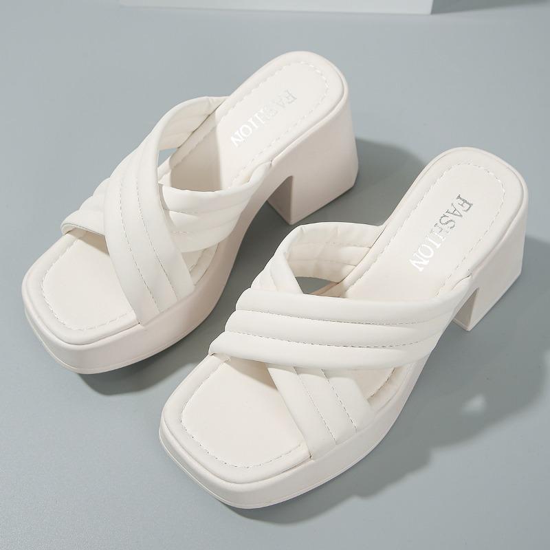 Trendy Women's Slippers 2024 Summer New Thick Sole Anti Slip Cross European and American Style Women's Shoes Platform Sandals