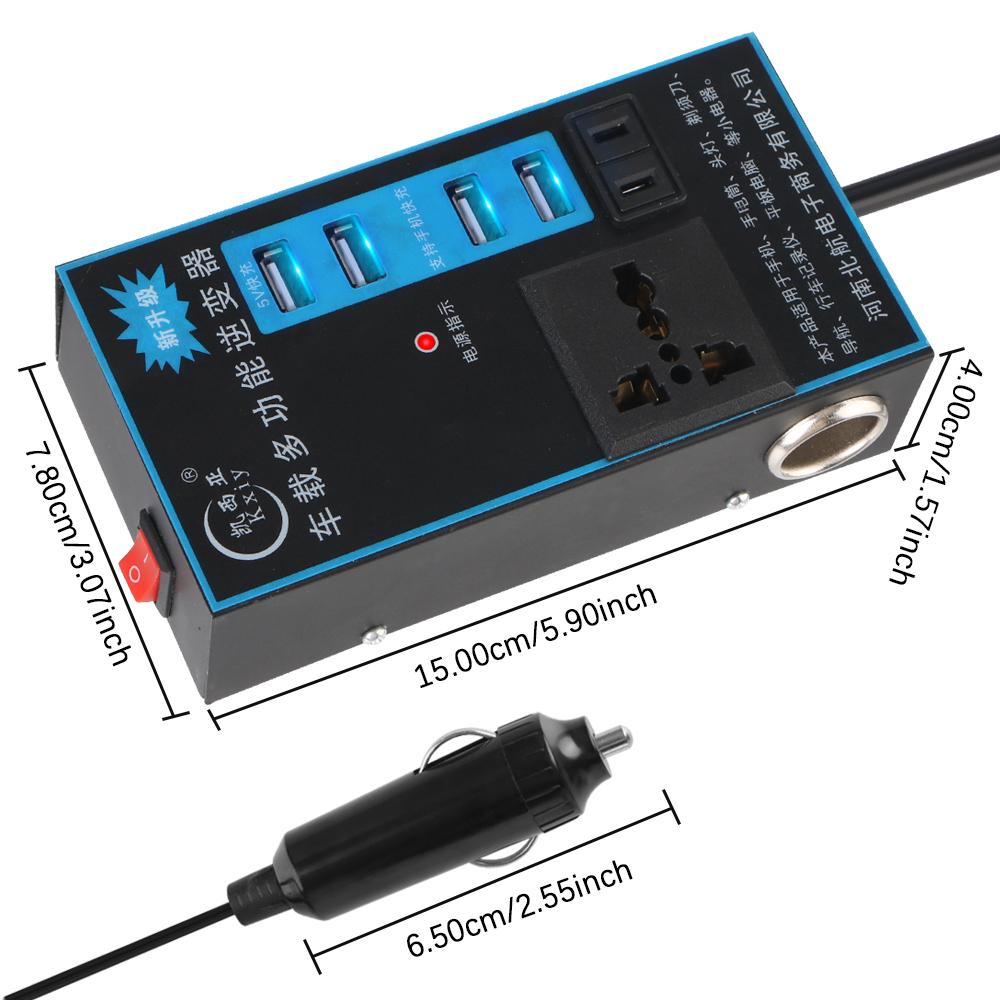 Outlets EU/US Plug DC 12V/24V to AC 110V/220V Converter ON/OFF Switch 200W 8 Ports Sockets QC 3.0 USB/PD/Type-C Chargers Car Inverter Power Adapter
