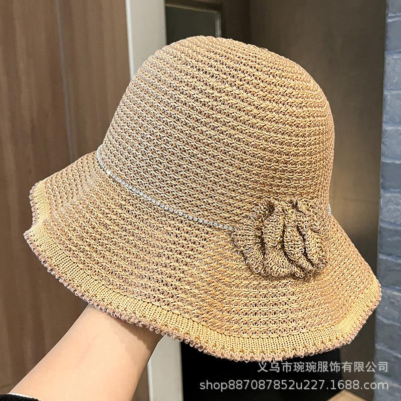 Summer crocheted flower knitted fisherman's hat children ruffle edge sun protection hat outdoor elegant travel sun hat