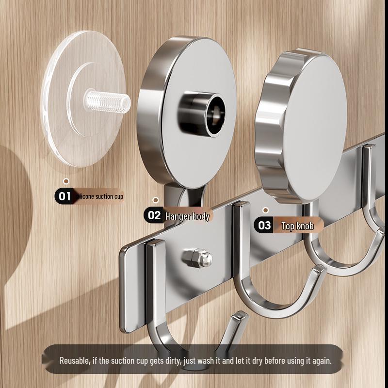 Suction Cup Over-the-Door Hook Rack - Strong Load-Bearing, No-Drill, Wall-Mounted Coat and Hat Hooks for Bathroom.
