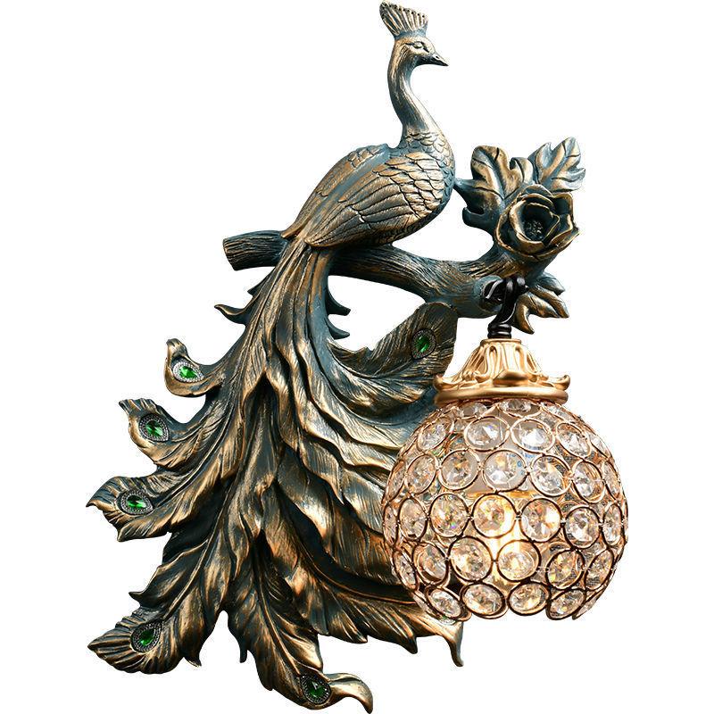 Retro Peacock Wall Lamp Living Room Bedroom Bedhead Background Wall Creative Decoration Wall Lamp