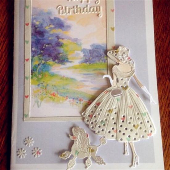 1 sada vyřezávacích forem Lady Dog DIY Scrapbook Emboss Paper Cards Album Art Stencil Form