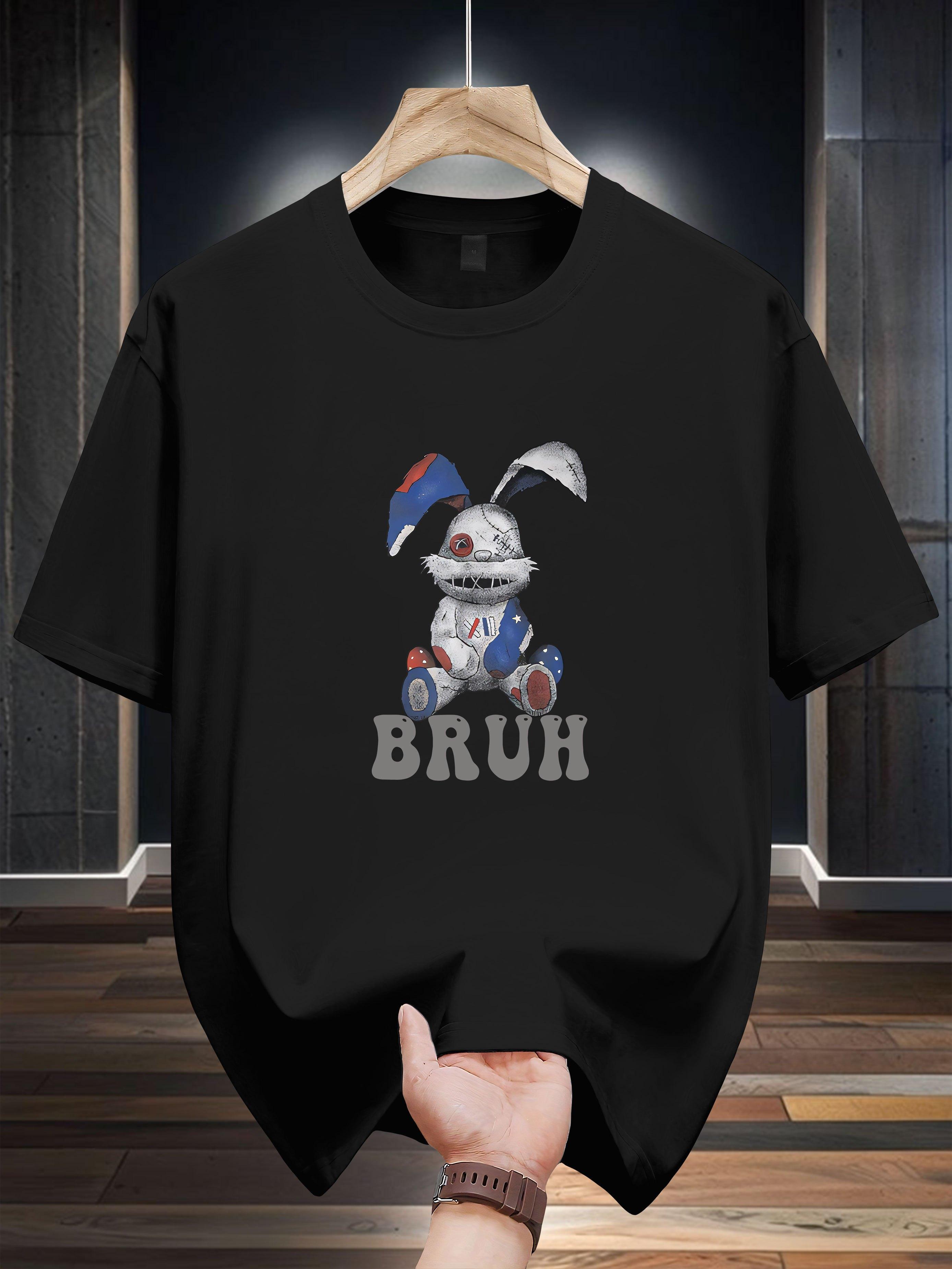 

Niuwang Selection 200g 100% Cotton Short Sleeve T-shirt - Casual Graphic Print Tee with Cartoon Rabbit & BRUH Design M