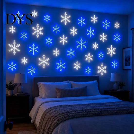 Easy Install Christmas Wall Art LED Snowflake Stickers, Lighted Decor, Self-Adhesive Non Marking Festive Window Stickers Winter with Remote