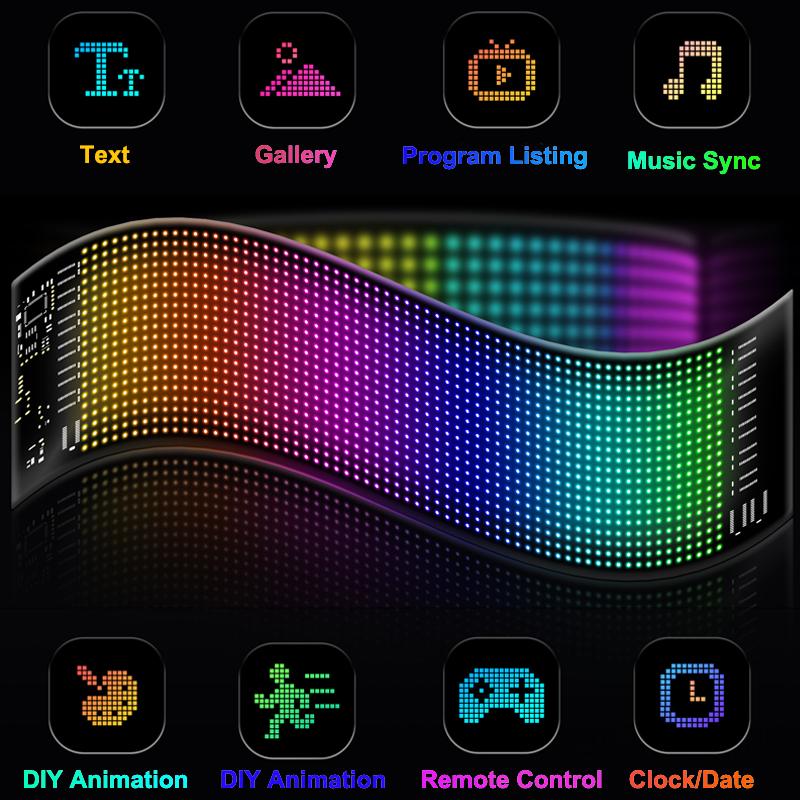 Car LED Sign Bluetooth Smart APP IP65 LED Pixel Panel Night Light DIY Programmable Flexible LED Display For Car Store Hotel Bar