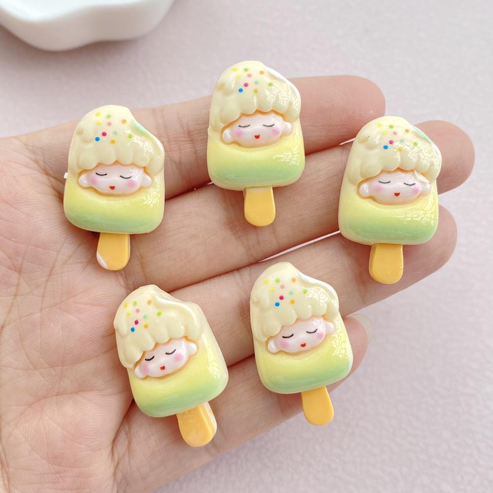 10 Stück Cartoon Kleines Mädchen Eis Harz Dekoration Bastelartikel Flache Rückseite Scrapbooking Handy Dekoration Verzierungen DIY Zubehör