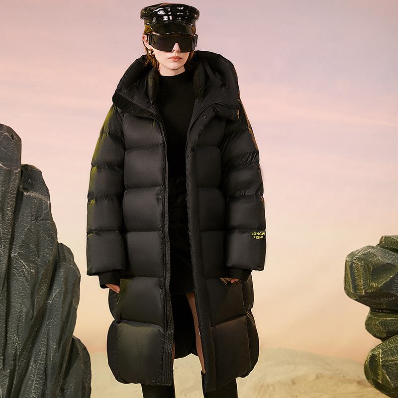 

Пуховик парный средней длины зимний новый черный золотой тренд свободный и удобный мужской и женский с капюшоном универсальный 3XL