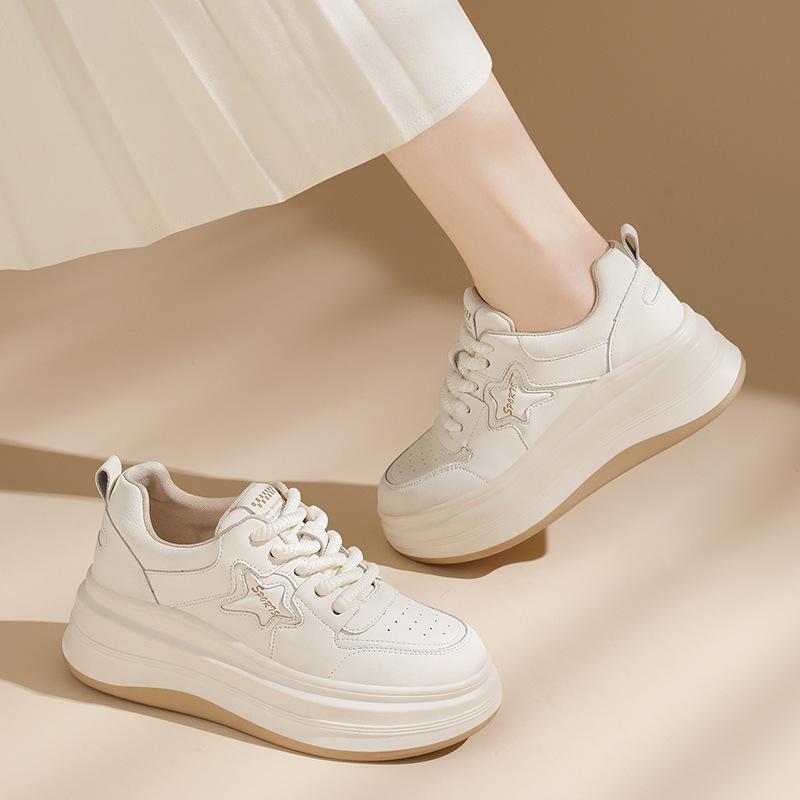 Genuine Leather Board Shoes Sneakers for Women's Spring and Autumn New Style Sponge Cake Sole Non-slip Lightweight Casual and Versatile Women's