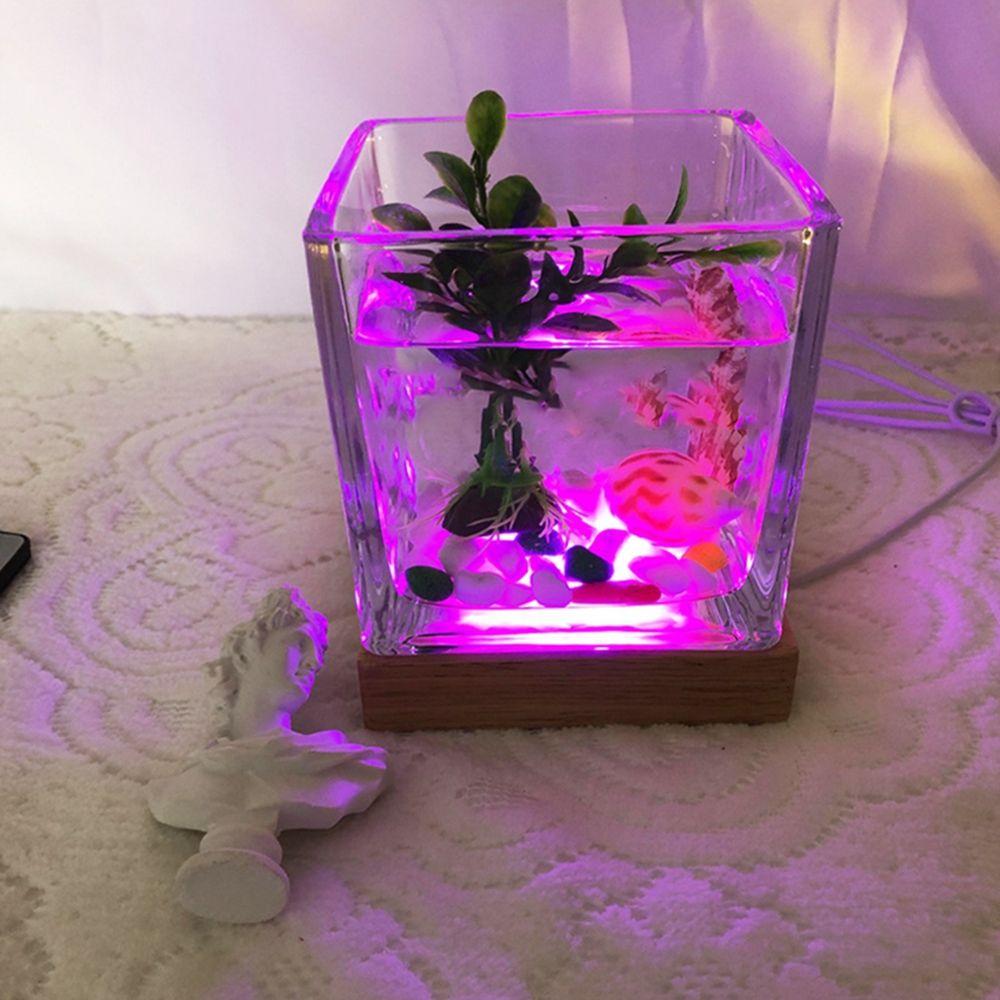 Square USB LED Lights Resin Art Home Decor Crystal Glass Lamp Base Wooden Light Base Crystal Stand Crystal Display Holder