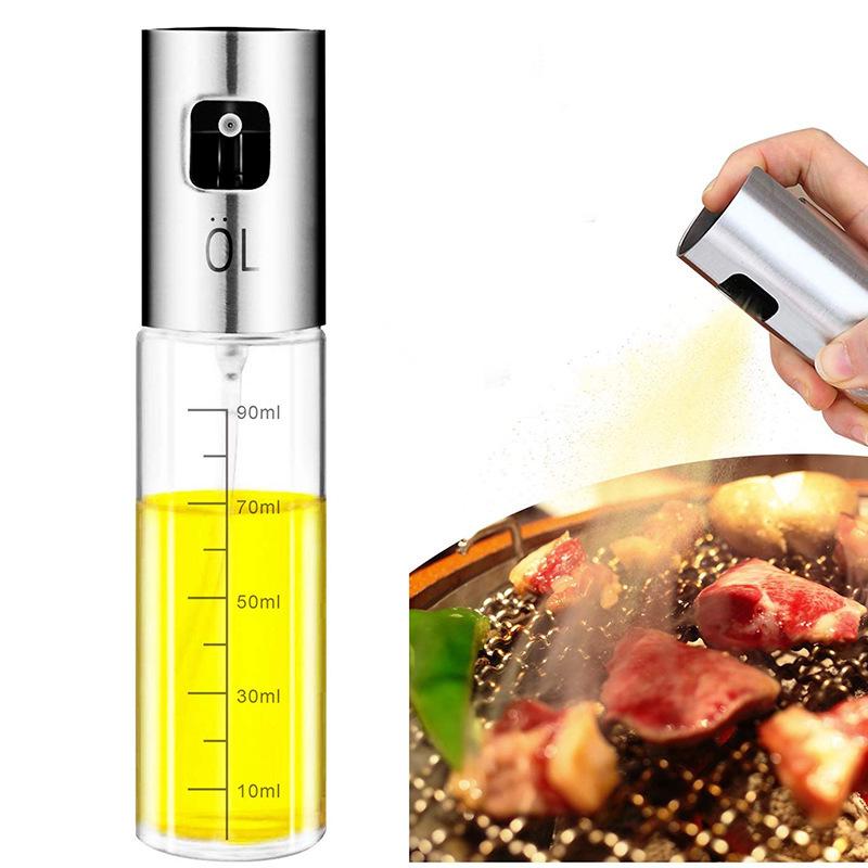 304 Stainless Steel Glass Oil Spray Bottle - Press Type for Barbecue and Cooking