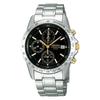 SEIKO SELECTION SBTQ043 mens wristwatch battery-operated quartz chronograph function black gold dial date calendar stainless steel 10 ATM water