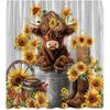 Cute Highland Cow Shower Curtain Farmhouse Rustic Sunflower Cattle Wooden Western Cowboy Shoes Funny Bull In Bucket Floral Country Fabric Bathroom