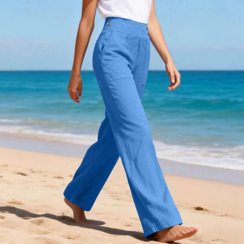 Women's Casual And Fashionable Color Loose Pants With Pocketes