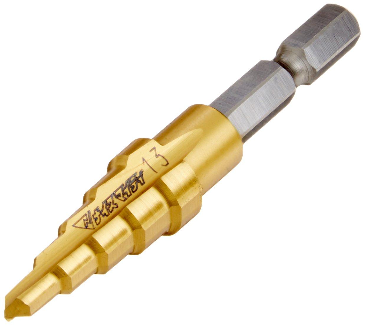 

TRUSCO Hexagonal Shaft Step Drill Titanium Coating 2-Flute 5~13mm NMS-13G