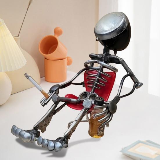 Metal Bulb Figure Figurine Sitting Bulb Head Man Ornament Mechanical Art Collectible Statue for Home Desk Cabinet Decoration rosso