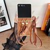 Leather Crossbody Lanyard Rope Phone Case for Samsung Galaxy Z Flip 3 4 5 6 7 Flip7 FE ZFlip7 Flip6 Shockproof Protective Cover