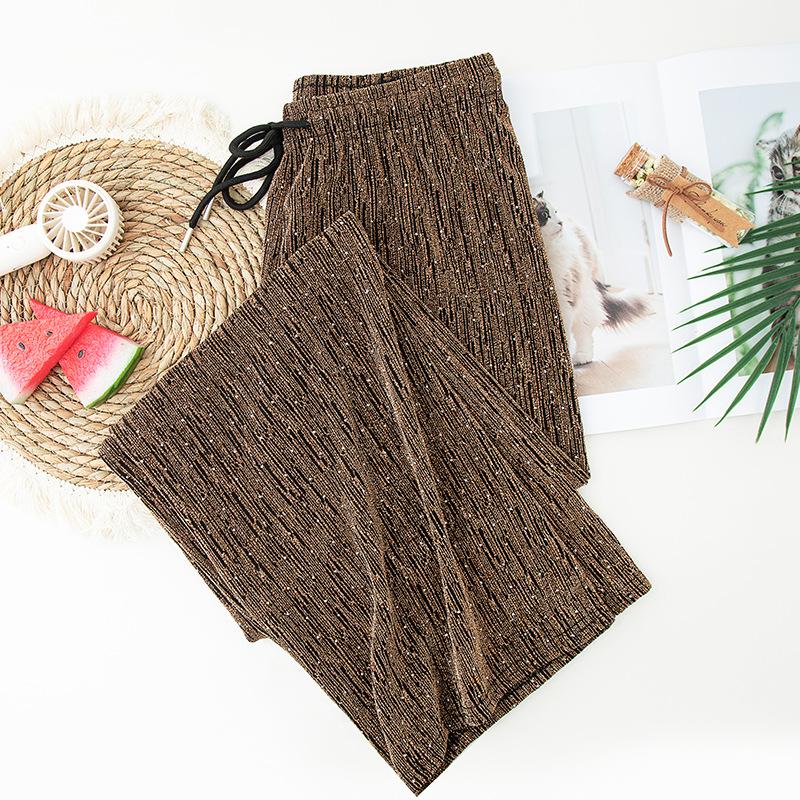 Women's Sparkling Rhinestone Ice-silk Wide Leg Pants High Waist Slim Textured Straight Drape Casual Summer 2026 Cross-border Trousers