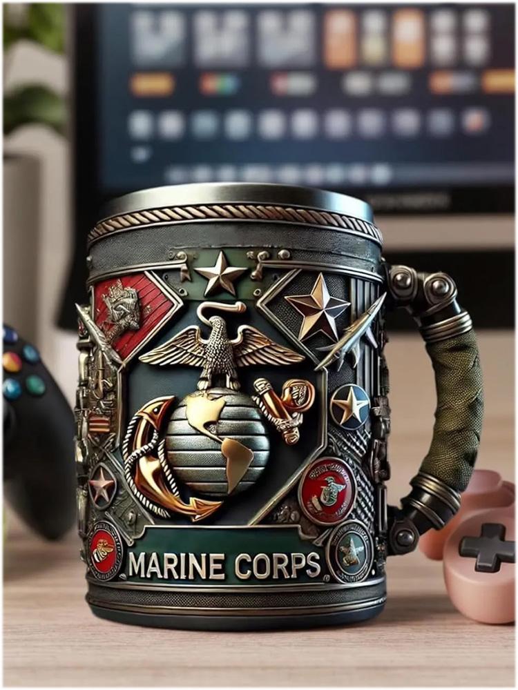 15oz 3D Military Coffee Mug – Army Navy Marine Corps Gift, Veteran Memorial Cup, Patriotic Drinkware for Men