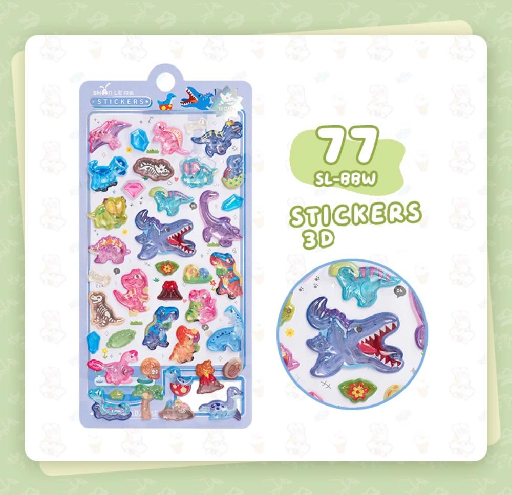 Colorful Dinosaur Cartoon 3D Relief Stickers Cute Stationery for Scrapbooking DIY Journal School Student Gift Decor Supply