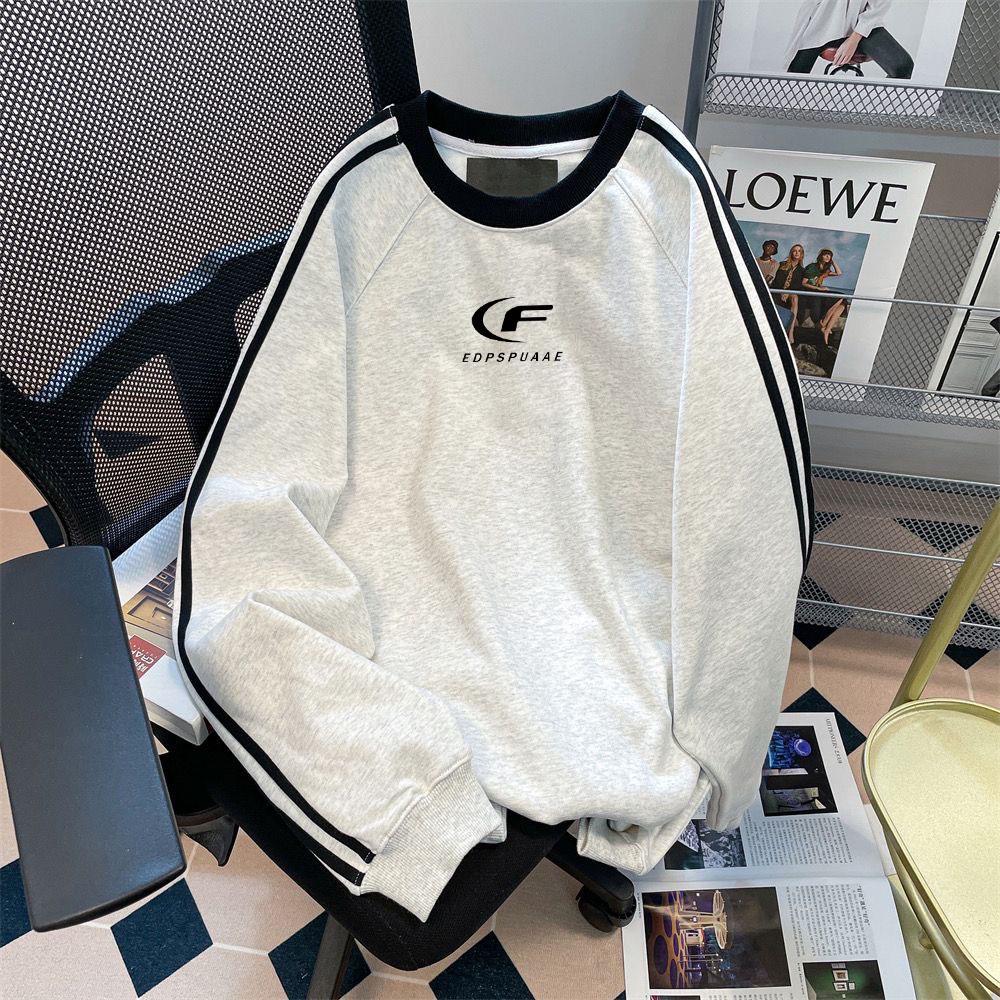 

2024 Женская Модная Хлопковая Толстовка Свободного Кроя, Три Полоски, Длинный Рукав, Круглый Вырез, Принтованный Дизайн для Осени/Зимы. Extra Large