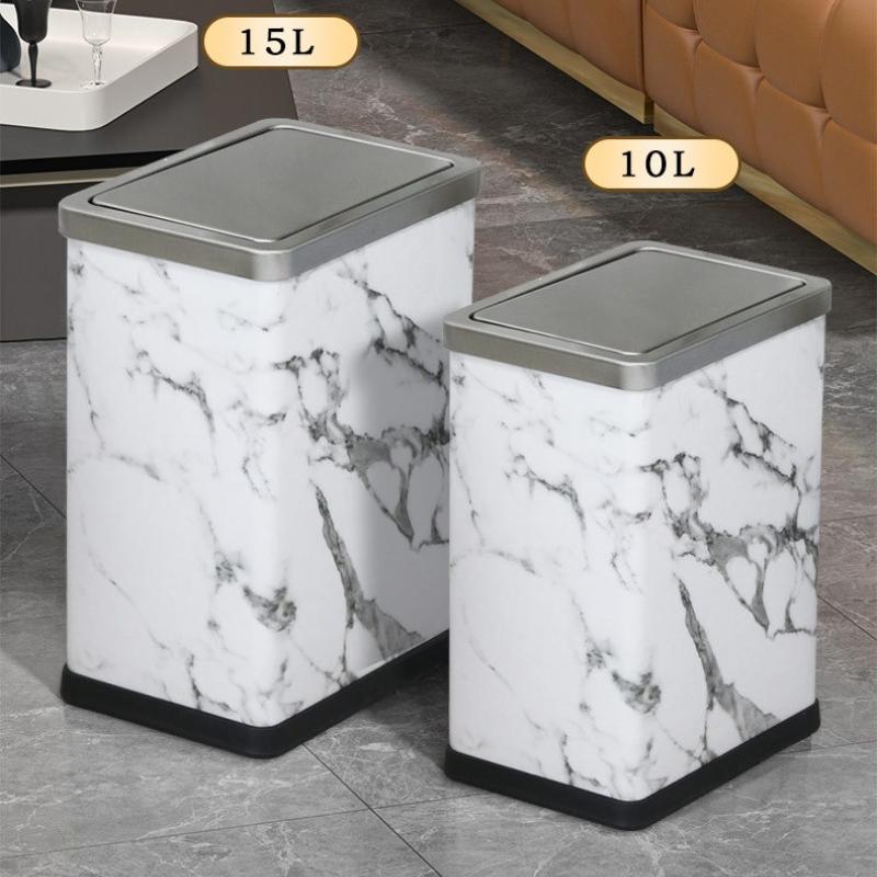 Stainless Steel Trash Can with Lid Luxury Large Capacity Trash Bin Minimalist Built-in Wastebasket Home Room Bathroom Supplies