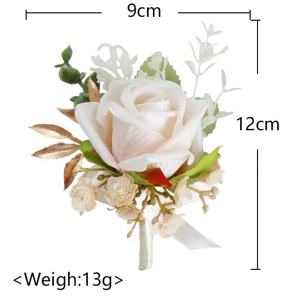 6pcs White Pink Corsage and Boutonniere Set Artificial Rose Wristlet Suit Flower for Men Wedding Party Prom Decoration