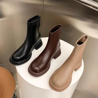 Martin Boots Women's Brown British Style Thick-soled High-top Heightening Retro Fried Street Absolute Child Waterproof Chelsea Short Boots