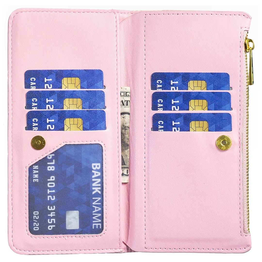 

BINFEN COLOR BF Style-15 For iPhone 16 Plus Case Rhombus Imprint Zipper Wallet Leather Phone Cover Pink