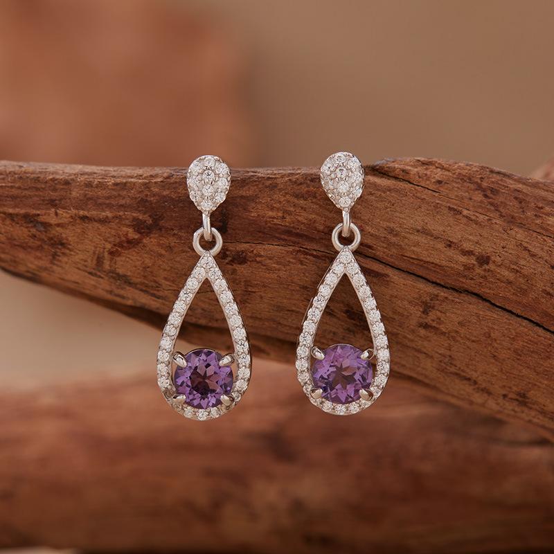 Natural Garnet Topaz Amethyst Colored Treasure Stud Earrings Women'S S925 Sterling Silver Water Drop Pendant Earrings