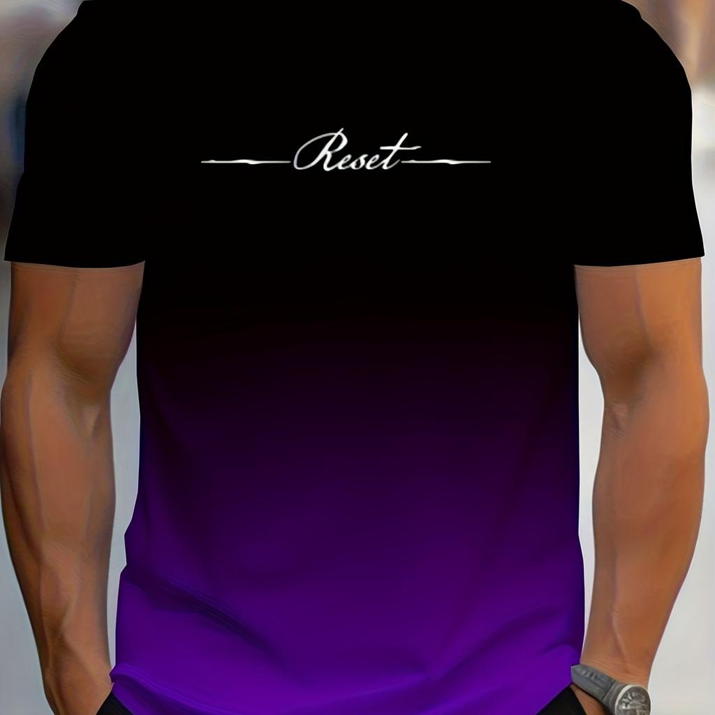 T-Shirt für Herren mit Alphabet-Print, Farbverlauf, Rundhalsausschnitt und kurzen Ärmeln, lässiges Sommer-T-Shirt für den Alltag und Urlaubsresorts