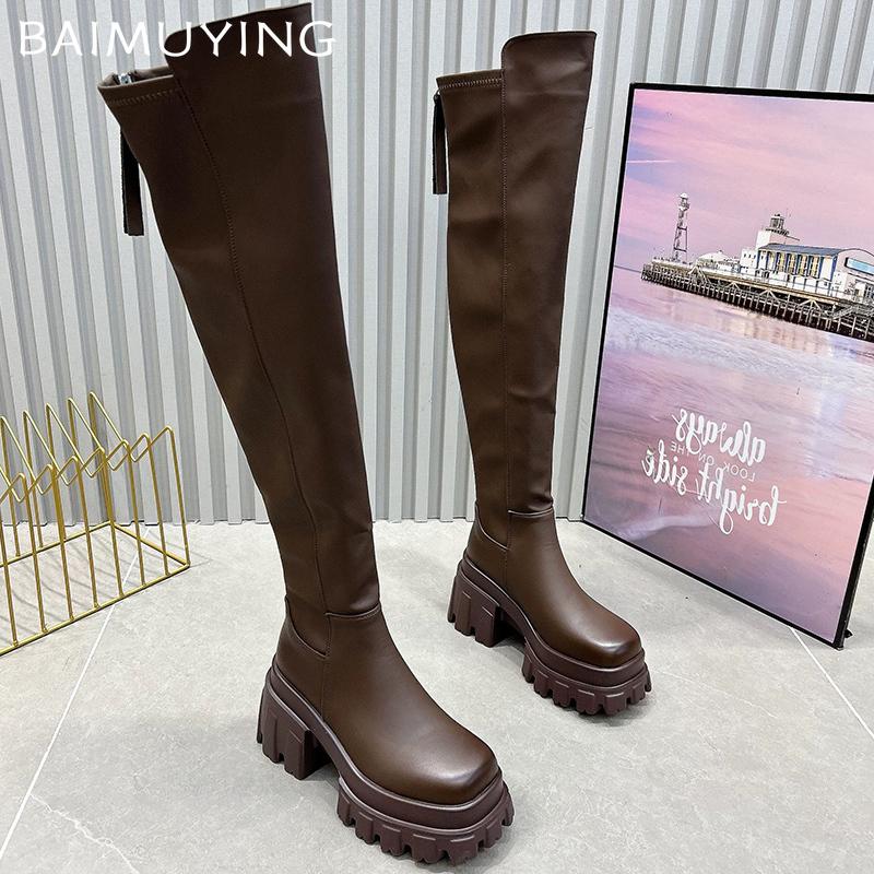 Leather Chunky Women High Boots Platform Fashion High Heels Boots 2025 Trend Winter Goth Gladiator Pumps Motorcycle Botas Mujer