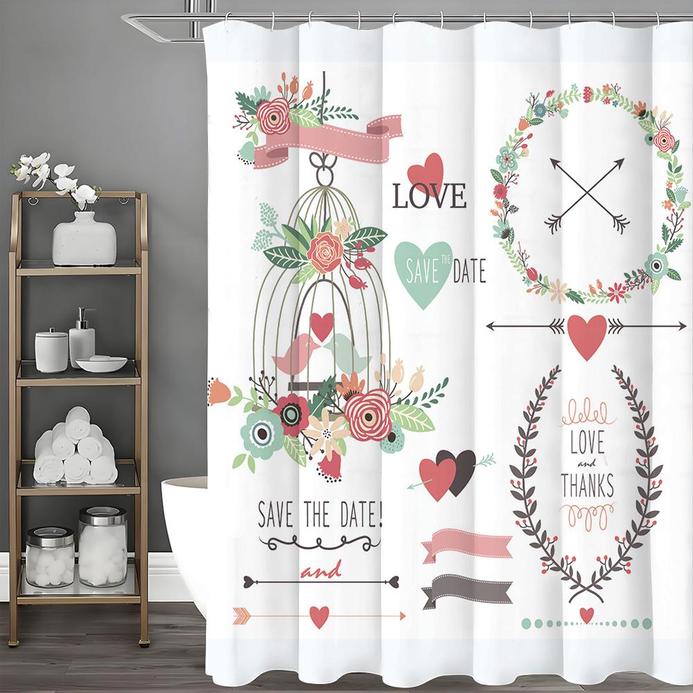 

Birdcage Wreath Love Arrow Shower Curtain, Bathroom Decorative Shower Curtain, Waterproof Shower Curtain with Hooks 90*180cm