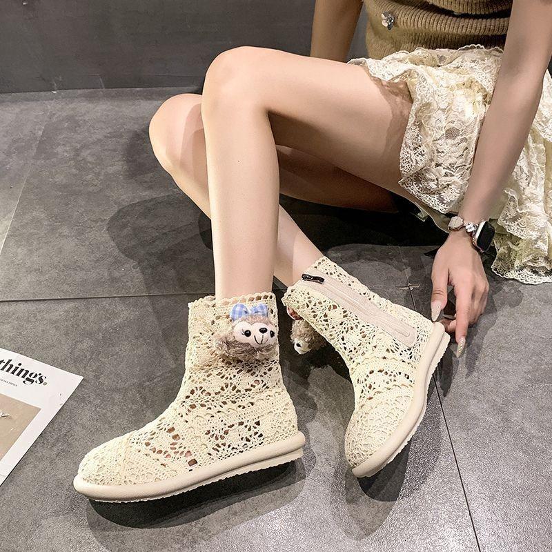 Hollow Long and Short Boots Women Go Out Fashionable Retro Mesh Boots Women Cool Boots New