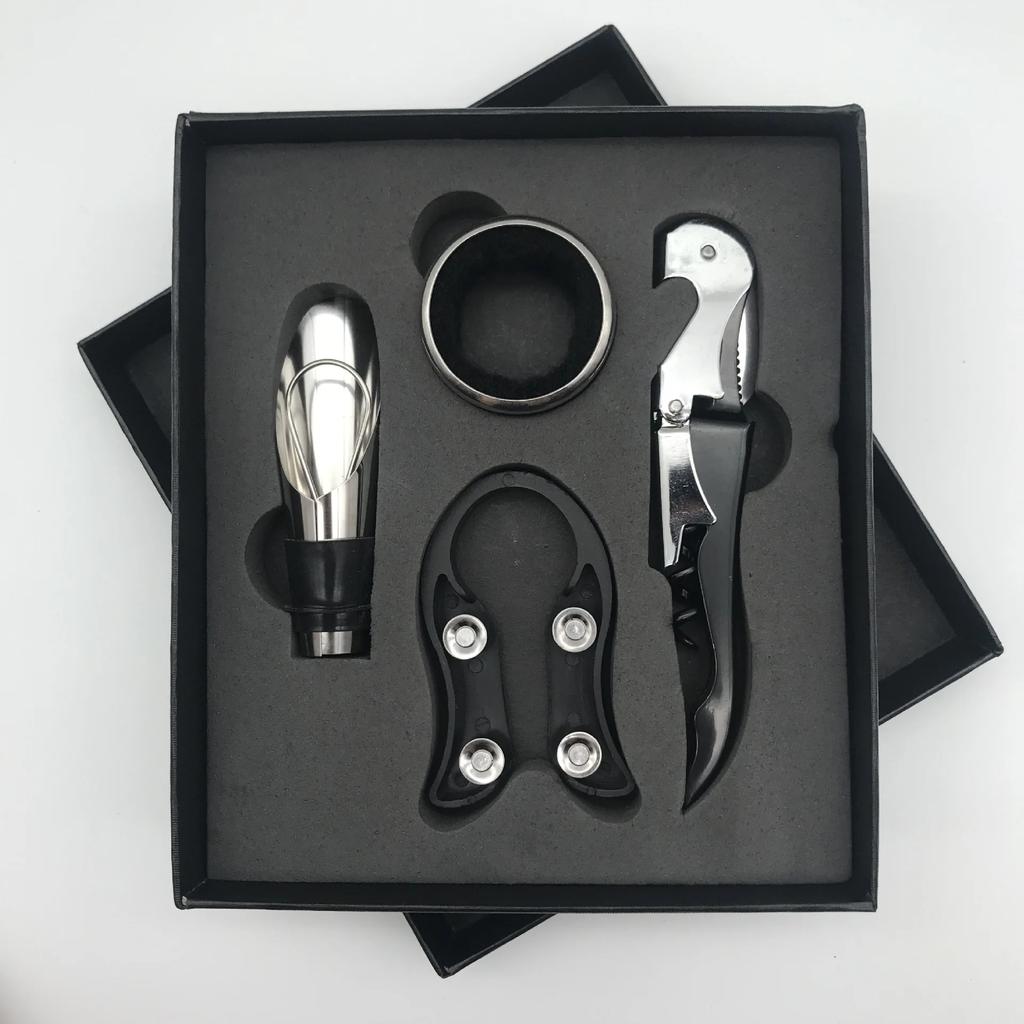 Professional Wine Opener Gift Set Stainless Steel Bottle Opener and Vacuum Stopper Wine Pourer Kitchen Accessories Bar Tool
