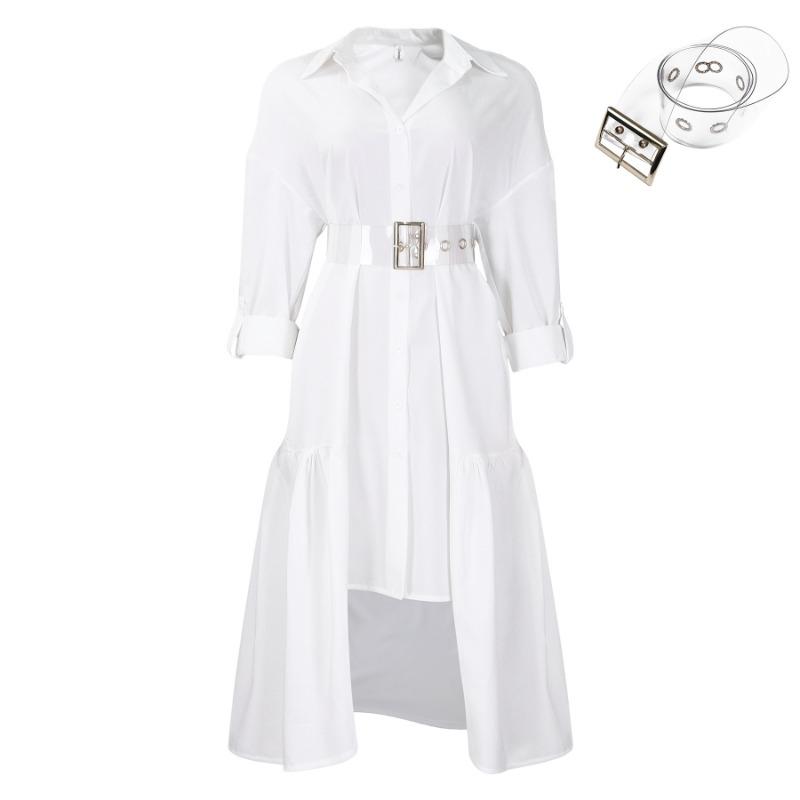 Damen Revers Einfarbig Mode Locker Lässig Button-down Hemd Rock Unregelmäßige Kleid