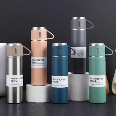 304 Stainless Steel Portable Thermos Cup Set with 3 Lids – Customizable Souvenir Gift for Employees