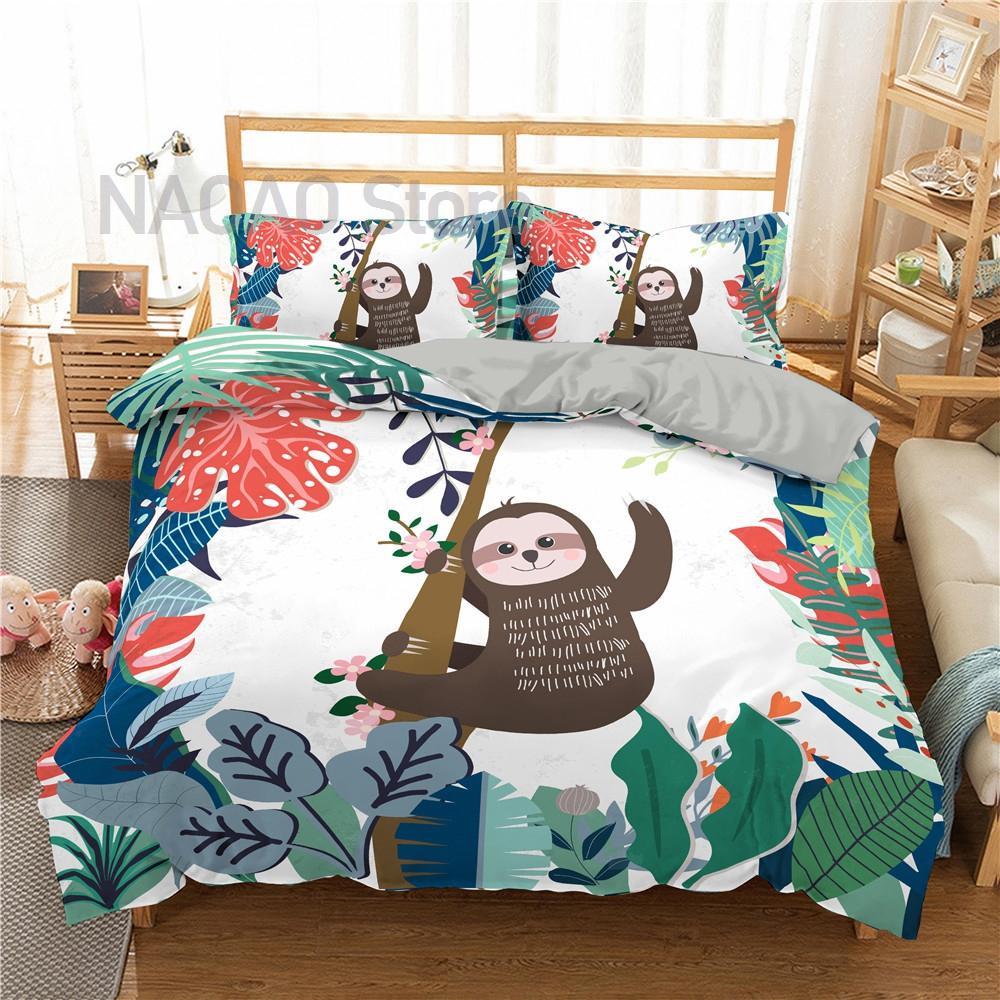 Cartoon Sloth Bedding Set For Bedroom Home Manga Style Sloth Print Duvet Cover Lazy Sleeping Australian Animal Soft Quilt Cover