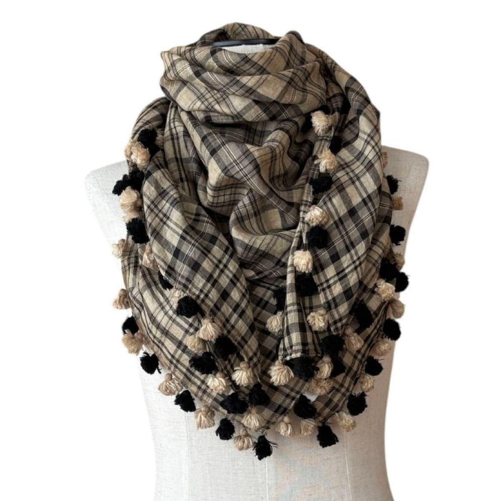 Used Faliero Sarti Silk Blend Checkered Scarf with Tassels
