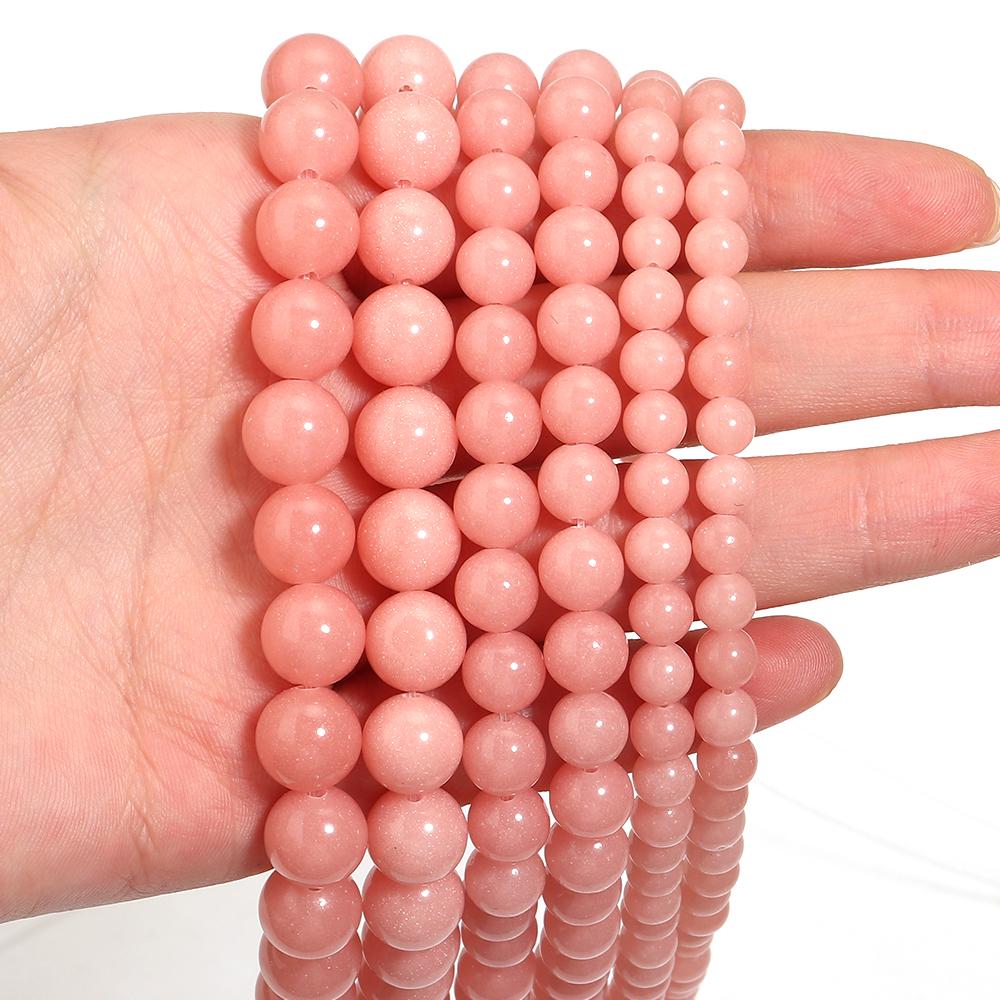 Natural Stone Beads 6 8 10mm Pink Luminous Stone Round Loose Spacer Beads For Jewelry Making DIY Bracelets Necklace Accessories