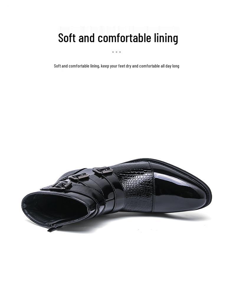 Men's Cross Martin High-Top Leather Boots, Autumn/Winter, Pointed Toe, Casual, British Style, Large Size, Motorcycle.