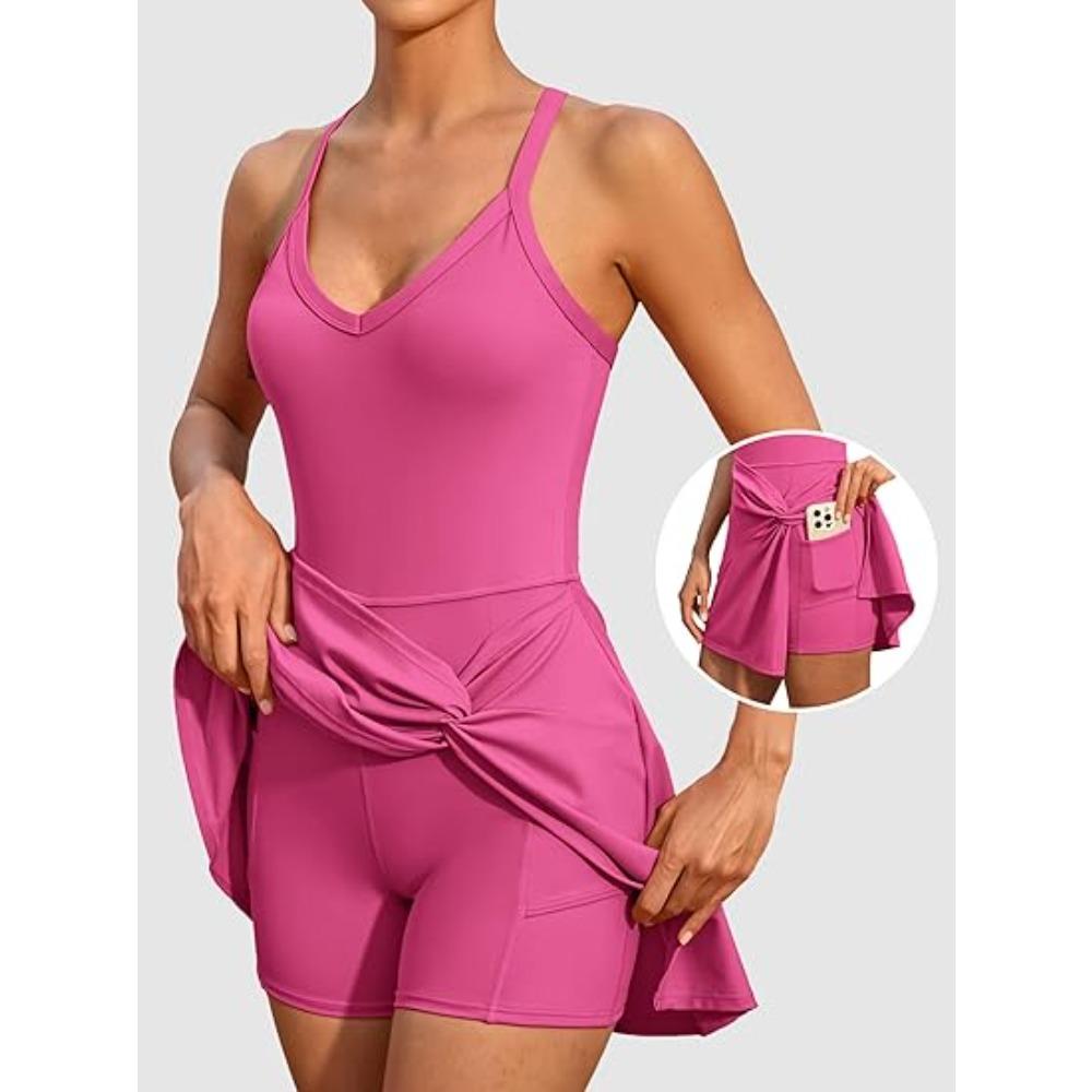 Charmleaks Tennis Dress Golf Outfits for Women Sleeveless Side Slit Active Dress Workout Romper Dresses