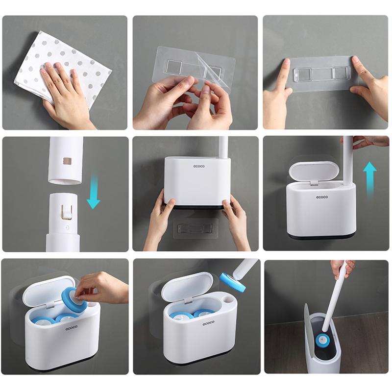 Disposable Toilet Cleaning Brush Set, Toilet Brush, Wall Mount Toilet and Bathroom Cleaning with Storage and Disinfecting Refill Heads