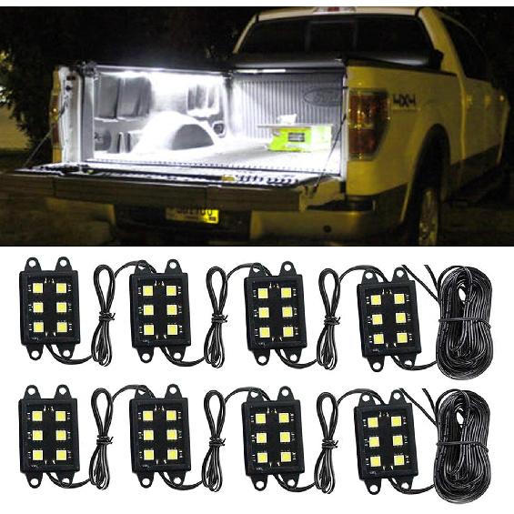 LED Truck Bed Light Kit-48 White LEDs Pickup Bed Lighting Kit,Rear Work Box Lighting Kit,Rail Lights,Side Marker Rock Light for Truck Pickup Cargo