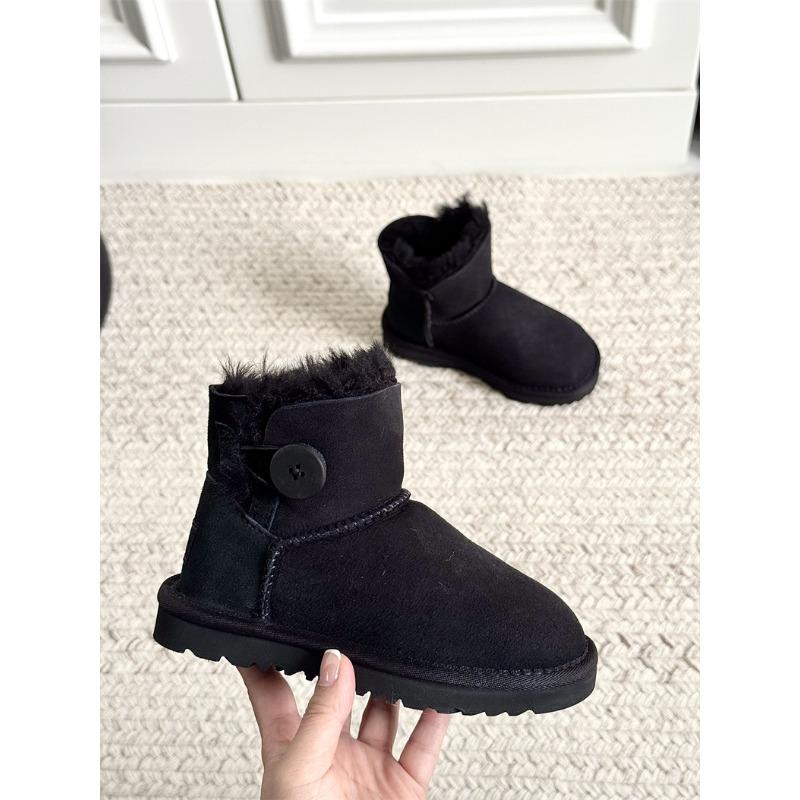 Girls' snow boots autumn and winter new sheepskin fur integrated short tube piled thickened warm cotton shoes + children's winter shoes